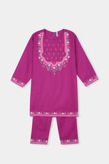 Plum Premium Khaddar Purple Colour Embroidered Pink 2 pc suit For Girls.