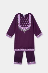 Plum Premium Khaddar Dark Purple Colour Embroidered Purple 2 pc suit For Girls.