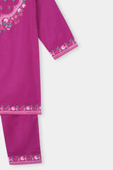 Plum Premium Khaddar Purple Colour Embroidered Pink 2 pc suit For Girls.