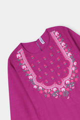 Plum Premium Khaddar Purple Colour Embroidered Pink 2 pc suit For Girls.