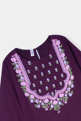 Plum Premium Khaddar Dark Purple Colour Embroidered Purple 2 pc suit For Girls.