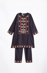 Plum Premium 100% Pure Cotton Black Embroidered 2 pc suit For Girls.