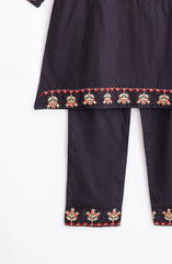 Plum Premium 100% Pure Cotton Black Embroidered 2 pc suit For Girls.