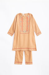 Plum Premium 100% Pure Cotton Peach Embroidered 2 pc suit For Girls.