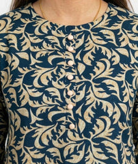 Plum Khaddar Beige & Teal colour with Beige buttons on 2pc stitched suit for Girls