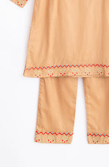 Plum Premium 100% Pure Cotton Peach Embroidered 2 pc suit For Girls.