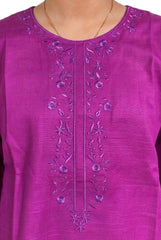Plum Khaddar Purple colour embroidered with Purple threads on 2pc stitched suit for Girls.
