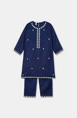 Plum Premium Cotton Lawn Navy Blue Colour Embroidered White 2 pc suit For Girls.