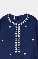 Plum Premium Cotton Lawn Navy Blue Colour Embroidered White 2 pc suit For Girls.