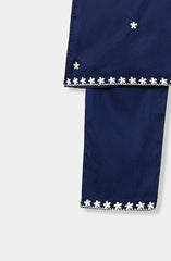 Plum Premium Cotton Lawn Navy Blue Colour Embroidered White 2 pc suit For Girls.