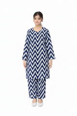 Plum Digital Lawn Dark Blue Off White Patterns On 2 Pc Stitched Suit for Girl's.