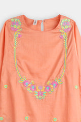 Plum 100% Fine Cotton Peach Orange Colour Embroidered Pink Yellow 2 pc suit For Girls.