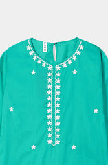 Plum Premium Cotton Lawn Sea Green Colour Embroidered White 2 pc suit For Girls.