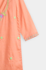 Plum 100% Fine Cotton Peach Orange Colour Embroidered Pink Yellow 2 pc suit For Girls.