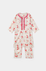 Plum Premium Lawn Cream Printed Embroidered 2 pc suit For Girls.