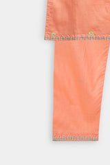 Plum 100% Fine Cotton Peach Orange Colour Embroidered Pink Yellow 2 pc suit For Girls.