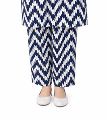 Plum Digital Lawn Dark Blue Off White Patterns On 2 Pc Stitched Suit for Girl's.