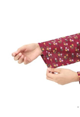 Plum Premium Khaddar Maroon Colour Printed Yellow White Green Flowers On 2 pc Stitched suit For Girls