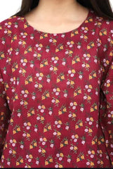 Plum Premium Khaddar Maroon Colour Printed Yellow White Green Flowers On 2 pc Stitched suit For Girls