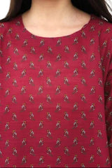 Plum Premium Khaddar Dark Pink Colour Printed Red White Mustard Flowers On 2 pc Stitched suit For Girls