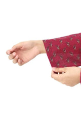 Plum Premium Khaddar Dark Pink Colour Printed Red White Mustard Flowers On 2 pc Stitched suit For Girls