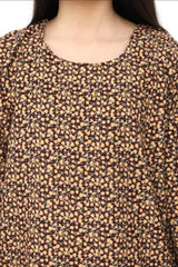 Plum Premium Kotrai ( Imported Fabric ) Dark Brown Colour Printed Deep Yellow Green Flowers On 2 pc Stitched suit For Girls