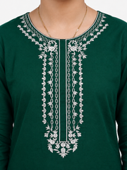 Plum Lawn Dark Green Colour with White Embriodered threads on 2pc Sitched Suit for Girls