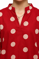 Plum Digital Lawn Reddish Orange Colour printed Off White Dots On 2 Pc stitched suit for Girls