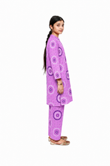 Plum Digital Lawn Purple Colour Printed White & Dark Patterns On 2 Pc stitched suit for Girls.