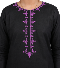 Plum Khaddar Black colour embroidered with Purple threads on 2pc stitched suit for Girls.