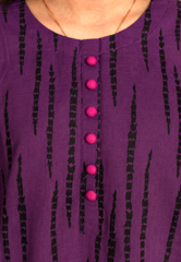 Plum Khaddar Dark Purple colour printed Black Patterns with Purple buttons on 2pc stitched suit for Girls.