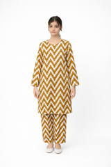 Plum Digital Lawn Mustard Off White Patterns On 2 Pc Stitched Suit for Girl's.