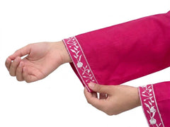 Plum Khaddar Dark Pink Colour embroidered with White threads on 2pc stitched suit for Girls.