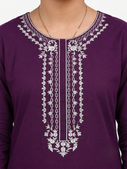 Plum Lawn Dark Purple Colour With White embriodred threads on 2pc Sitched Suit for Girls