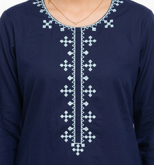 Plum Lawn Dark Blue Colour Embroidered with Light Blue threads on 2pc Sitched Suit for Girls
