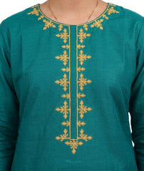 Plum Khaddar Teal colour embroidered with Yellow threads on 2pc stitched suit for Girls.
