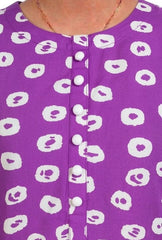 Plum Lilen (imported fabric) Purple Colour printed White patterns with White buttons on 2pc stitched suit for Girls.