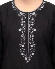 Plum Khaddar Black Colour embroidered with Grey threads on 2pc stitched suit for Girls.