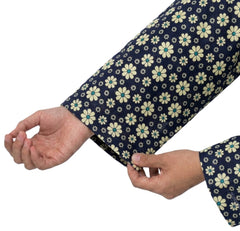 Plum Khaddar Black Colour printed Beige flowers embroidered with Beige threads on 2pc stitched suit for Girls