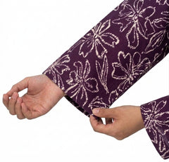 Plum Khaddar Purple Colour printed White Flowers embroidered with White threads on 2pc stitched suit for Girls