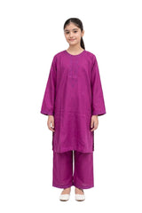 Plum Khaddar Purple colour embroidered with Purple threads on 2pc stitched suit for Girls.