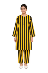 Plum Imported Lelan Black & Yellow Colour with Black buttons on 2pc Sitched Suit for Girls