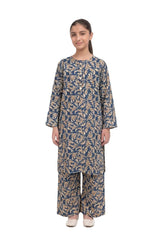 Plum Khaddar Beige & Teal colour with Beige buttons on 2pc stitched suit for Girls