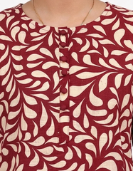 Plum Khaddar Printed Maroon leaves with Maroon buttons on 2pc Sitched Suit for Girls