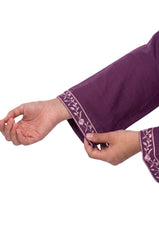 Plum Dhanak Dark Purple Colour embroidered with Light Purple threads on 2pc stitched suit for Girls.