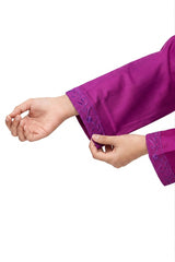 Plum Khaddar Purple colour embroidered with Purple threads on 2pc stitched suit for Girls.