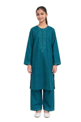Plum Khaddar Teal Colour embroidered with Teal on 2pc stitched suit for Girls.