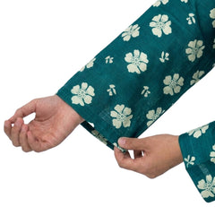 Plum Khaddar Teal Colour printed Off White flowers embroidered with Light Green threads on 2pc stitched suit for Girls