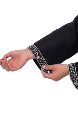 Plum Khaddar Black Colour embroidered with Grey threads on 2pc stitched suit for Girls.