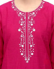 Plum Khaddar Dark Pink Colour embroidered with White threads on 2pc stitched suit for Girls.